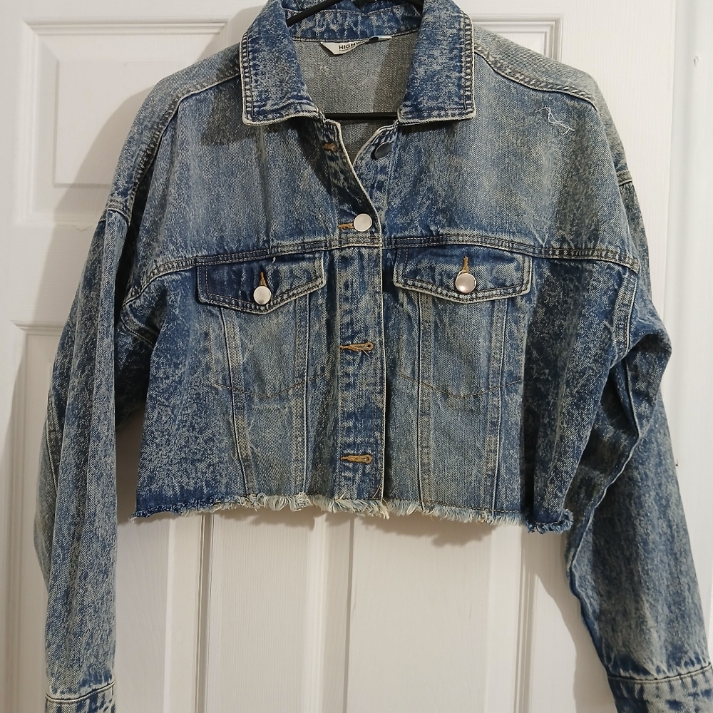 Highway Jeans Frayed Bottom Denim Cropped Jean Jacket Womens Size M Cotton